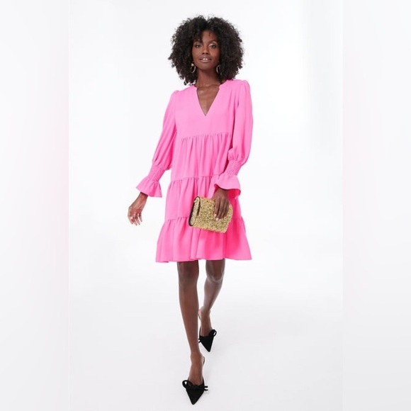 Pomander Place Kenzo Mini Dress NWT XS Pink Tiered Crepe Tuckernuck - Picture 4 of 16